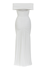 Ruched Elegance Maxi Dress - White - back