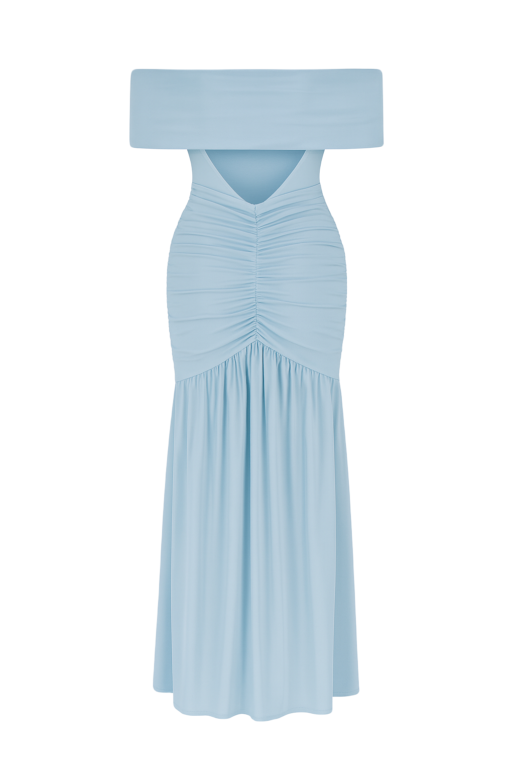 Ruched Elegance Maxi Dress - Light Blue - back