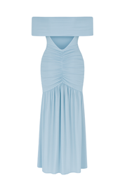 Ruched Elegance Maxi Dress - Light Blue - back