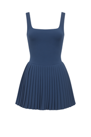 Pleated Square Neck Dress - Navy - front