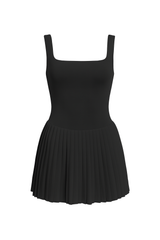 Pleated Square Neck Dress - Black