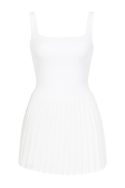 Pleated Square Neck Dress - White - front