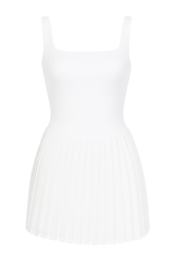 Pleated Square Neck Dress - White