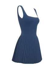 Pleated Square Neck Dress - Navy - side
