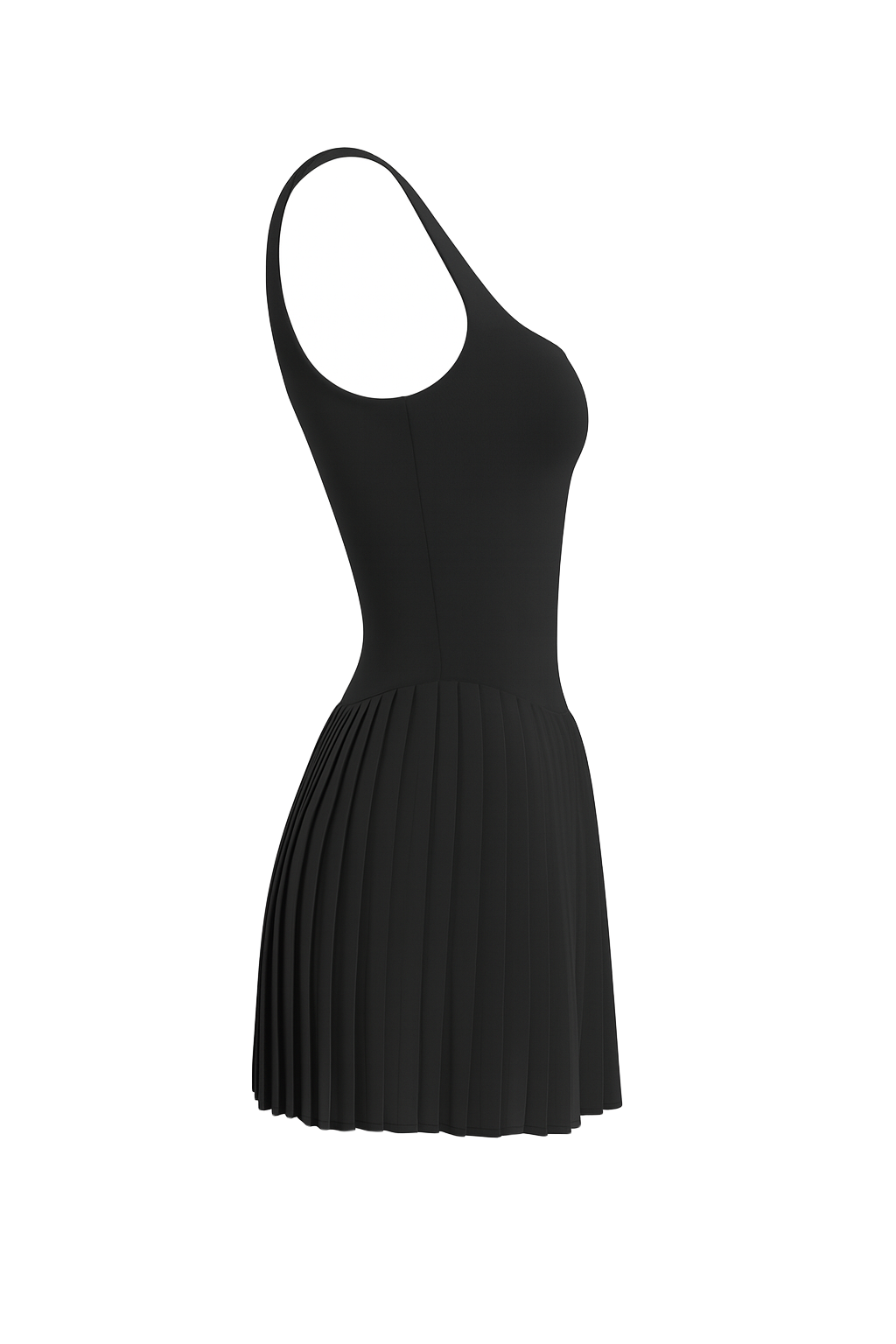 Pleated Square Neck Dress - Black - side