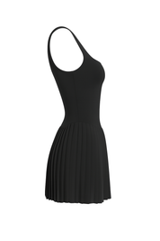 Pleated Square Neck Dress - Black - side