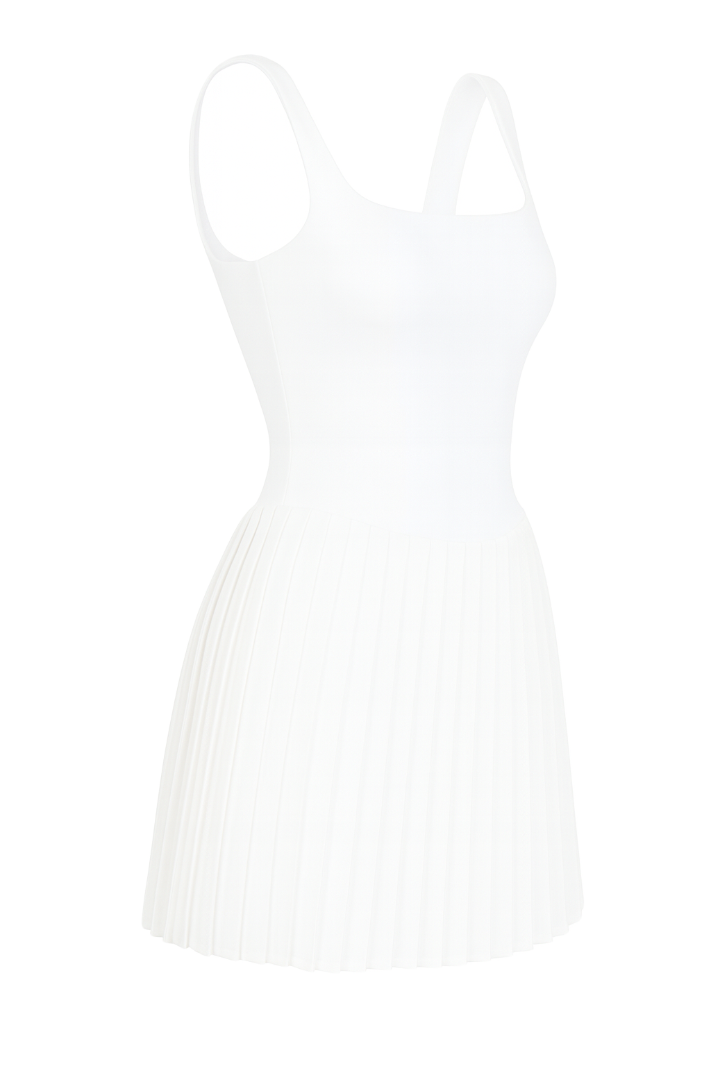 Pleated Square Neck Dress - White - side
