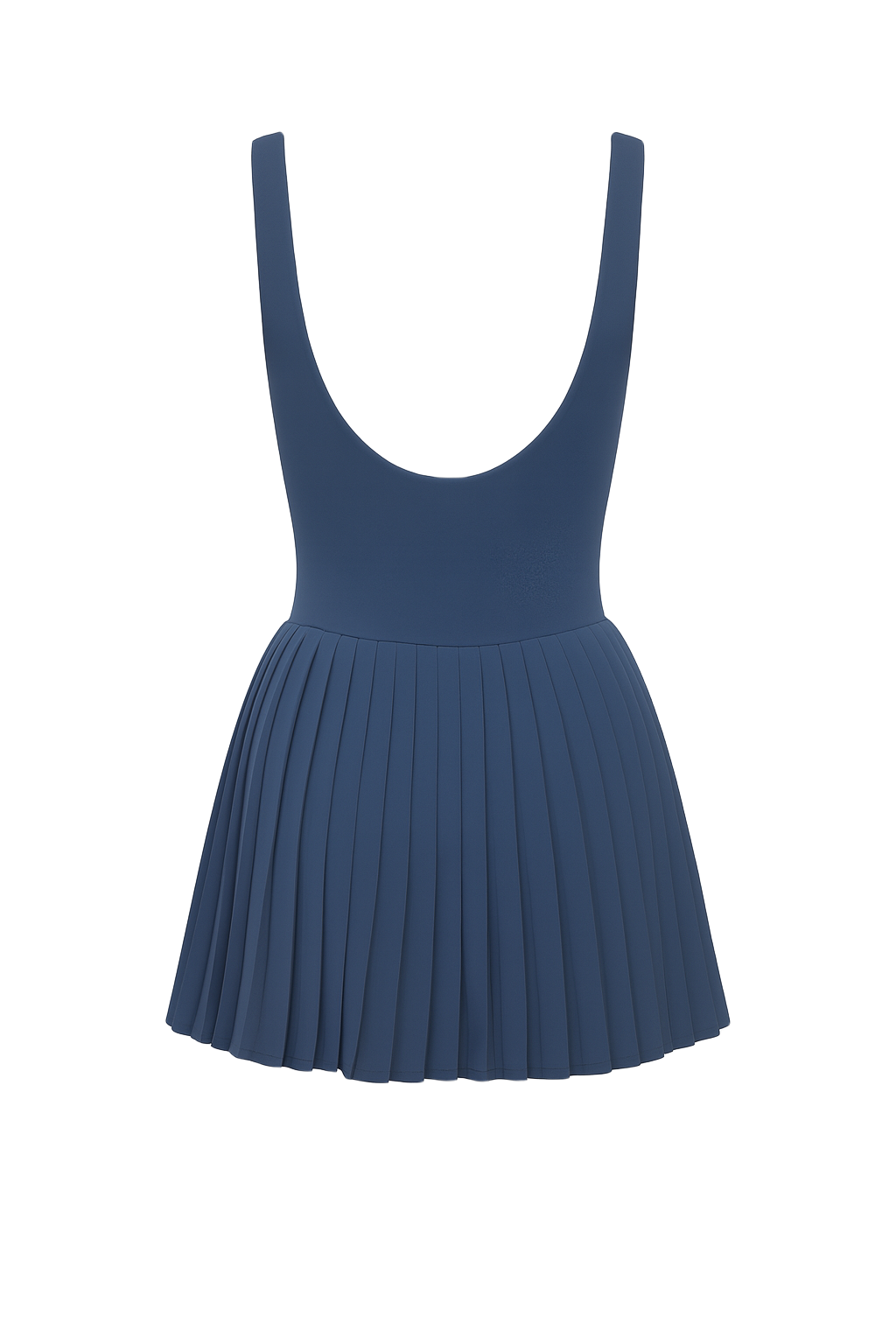 Pleated Square Neck Dress - Navy - back