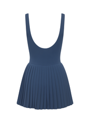 Pleated Square Neck Dress - Navy - back