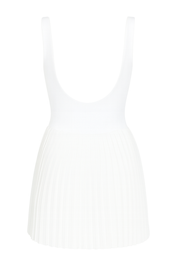 Pleated Square Neck Dress - White - back