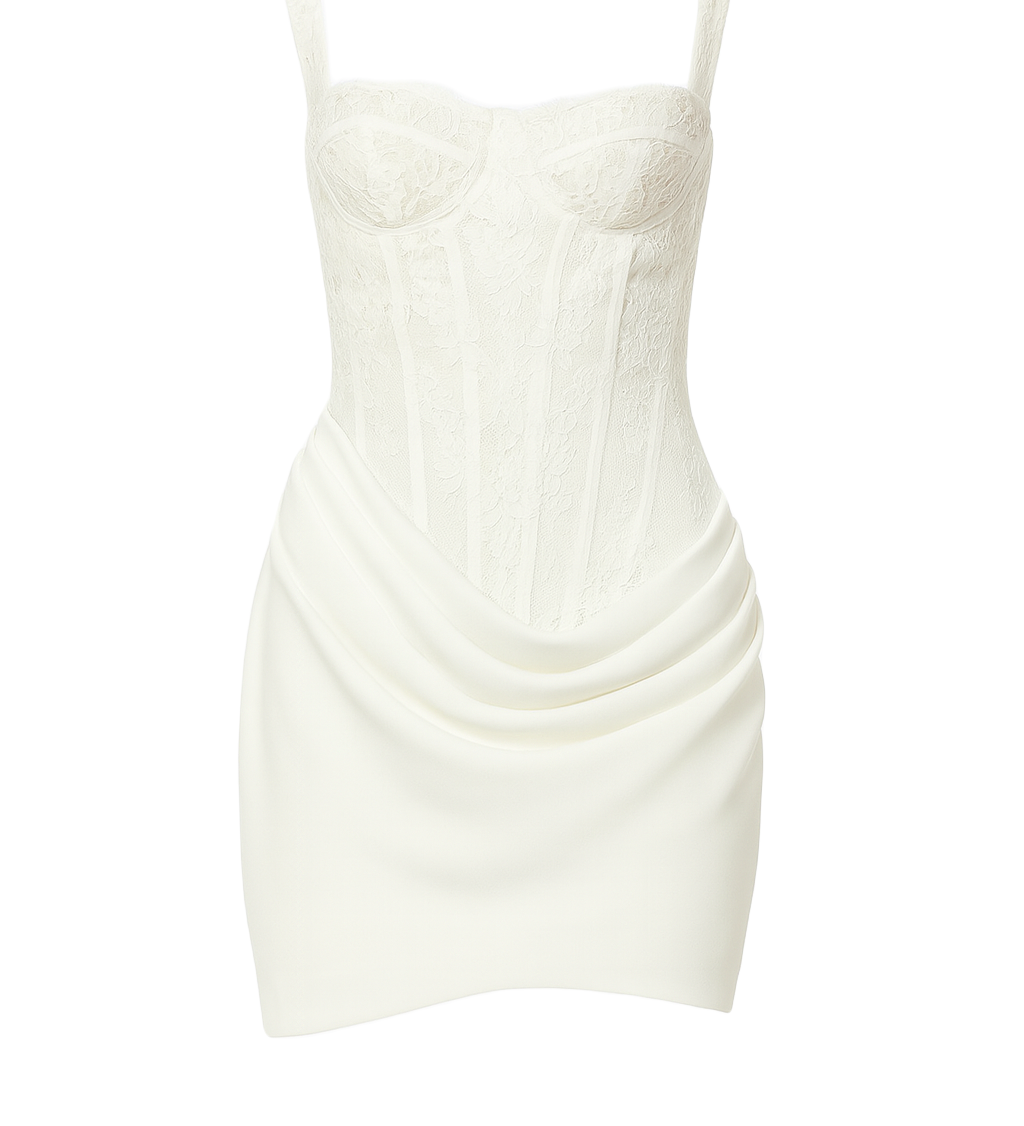Lace Corset Mini Dress - White Lace - front