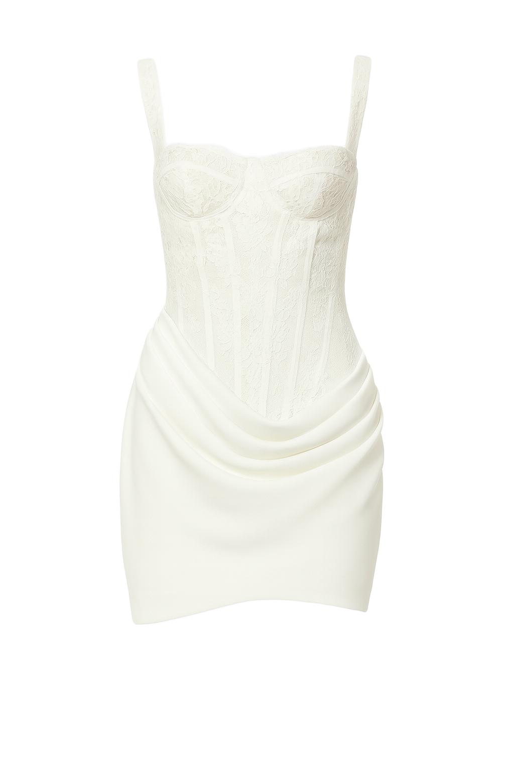 Lace Corset Mini Dress - White Lace - front