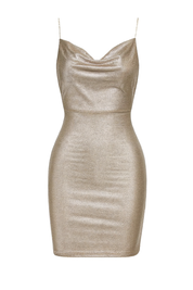 Slinky Metallic Cowl Mini Dress - front