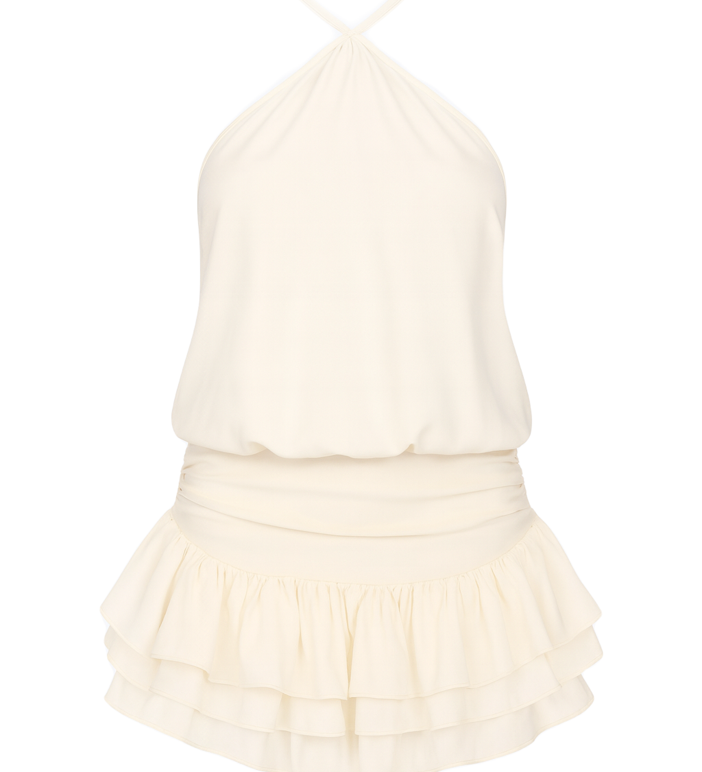 Halter Layered Ruffle Dress - front