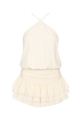 Halter Layered Ruffle Dress - Cream