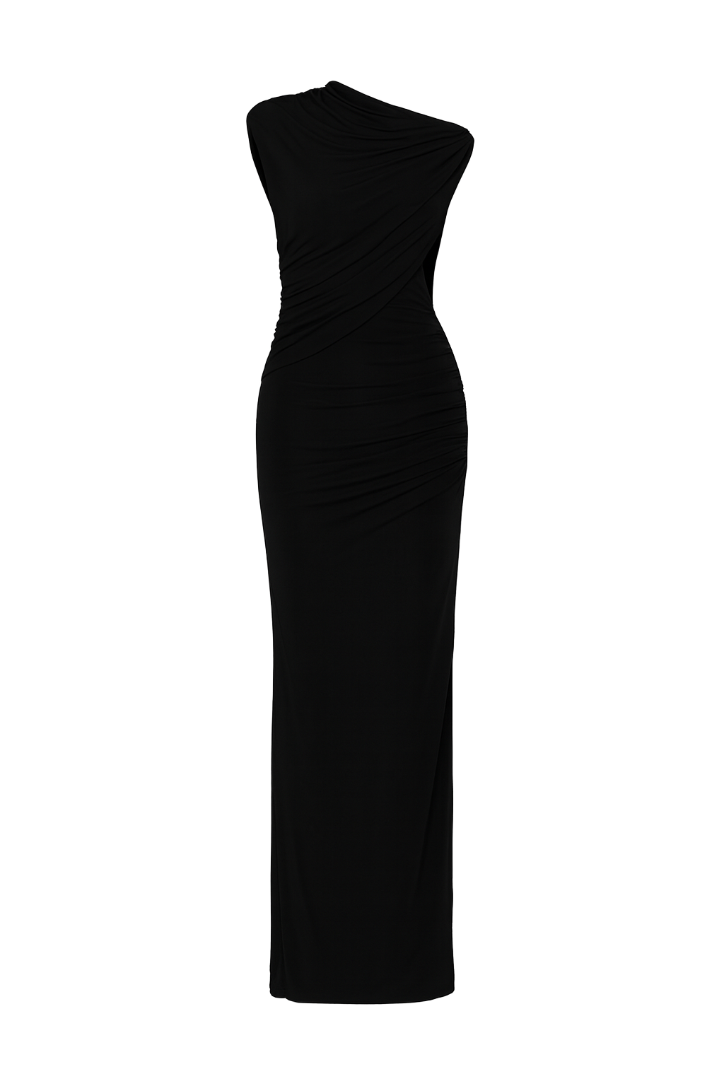 Draped Ruched Maxi Dress - Black - front