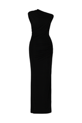 Draped Ruched Maxi Dress - Black
