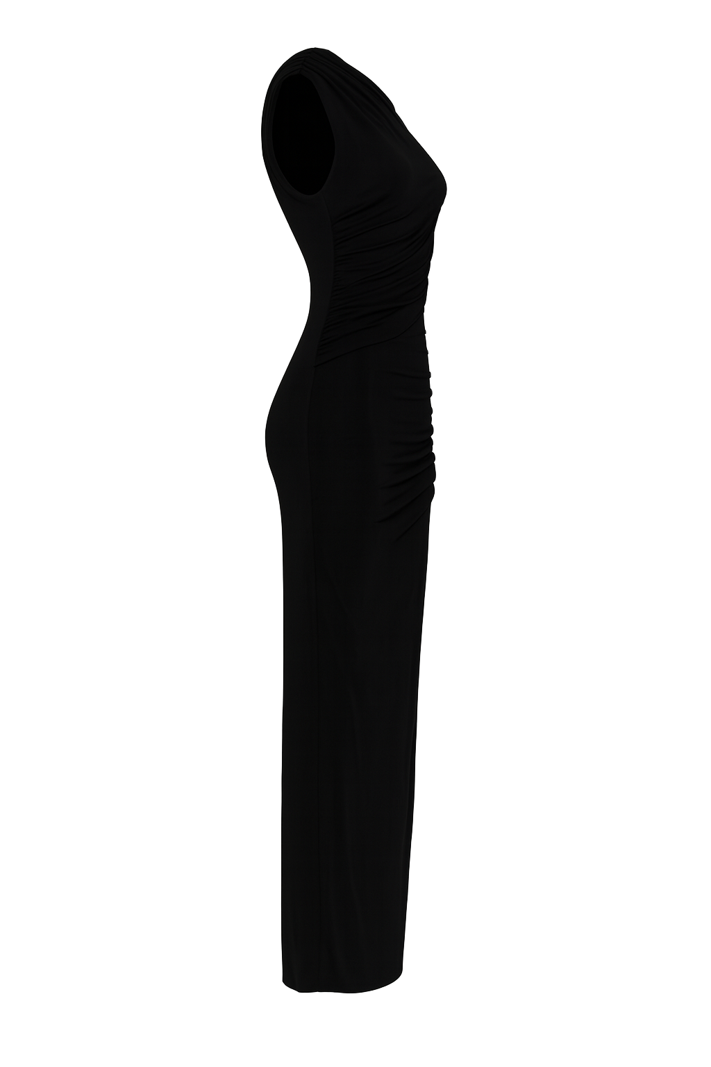 Draped Ruched Maxi Dress - Black - side