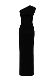 Draped Ruched Maxi Dress - Black - back