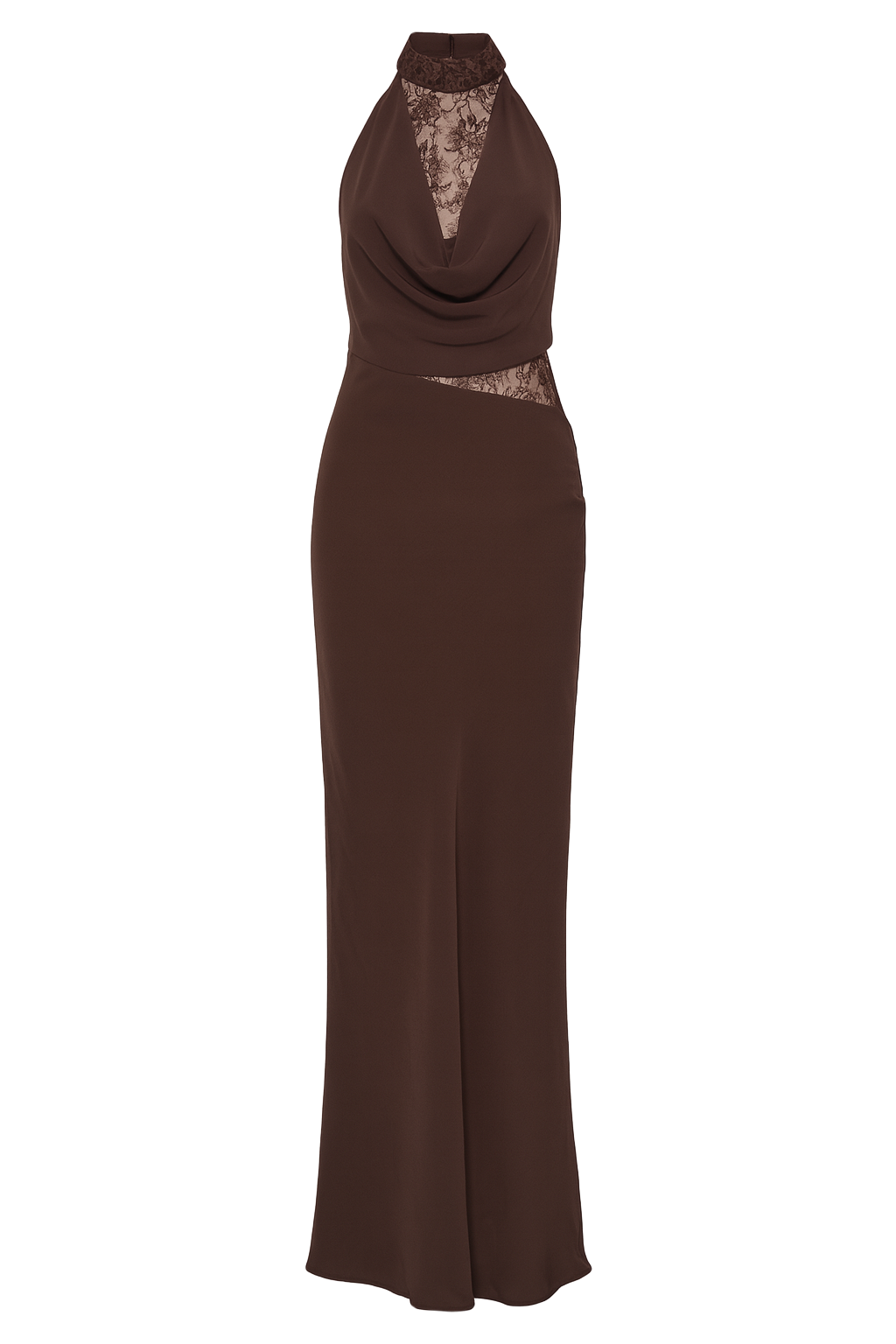 Lace Halter Maxi Dress - Maroon - front