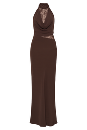 Lace Halter Maxi Dress - Maroon - front