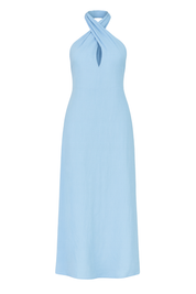 Crisscross Halter Maxi Dress - Light Blue - front