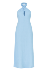 Crisscross Halter Maxi Dress - Light Blue