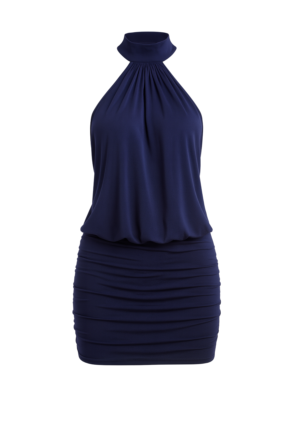 Chic Halter Mini Dress - Navy - front