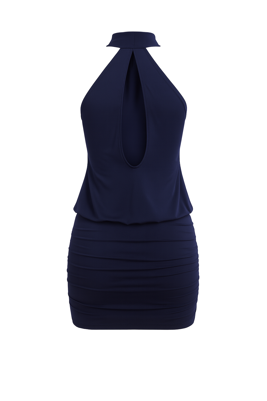Chic Halter Mini Dress - Navy - back