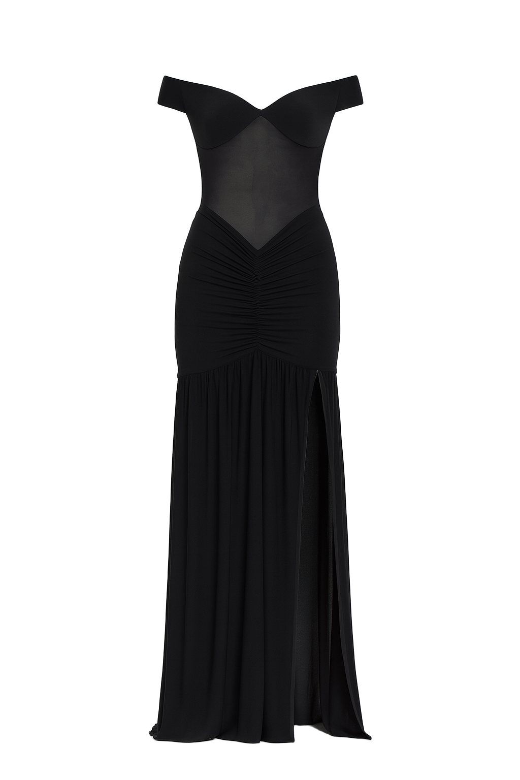 Draped Sweetheart Maxi Dress - Black - front