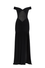 Draped Sweetheart Maxi Dress - Black - front