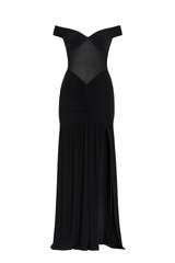 Draped Sweetheart Maxi Dress - Black