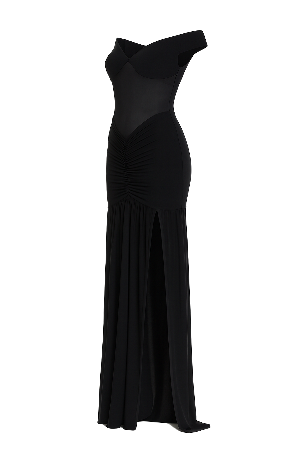 Draped Sweetheart Maxi Dress - Black - side