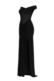 Draped Sweetheart Maxi Dress - Black - side