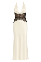 Plunge Lace Halter Dress - Cream