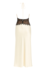 Plunge Lace Halter Dress - Cream - back