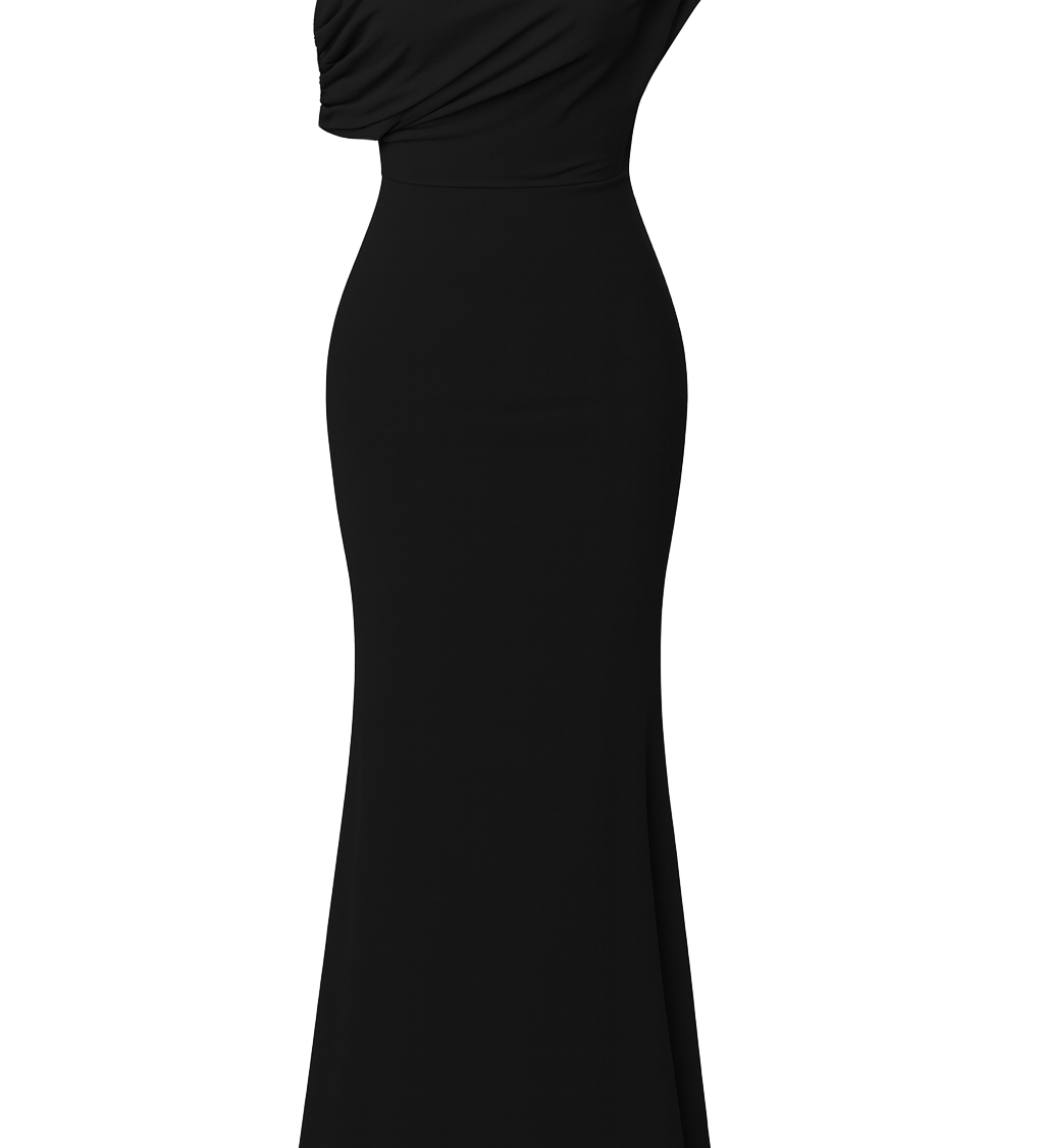 Dramatic Asymmetrical Maxi - Black - front