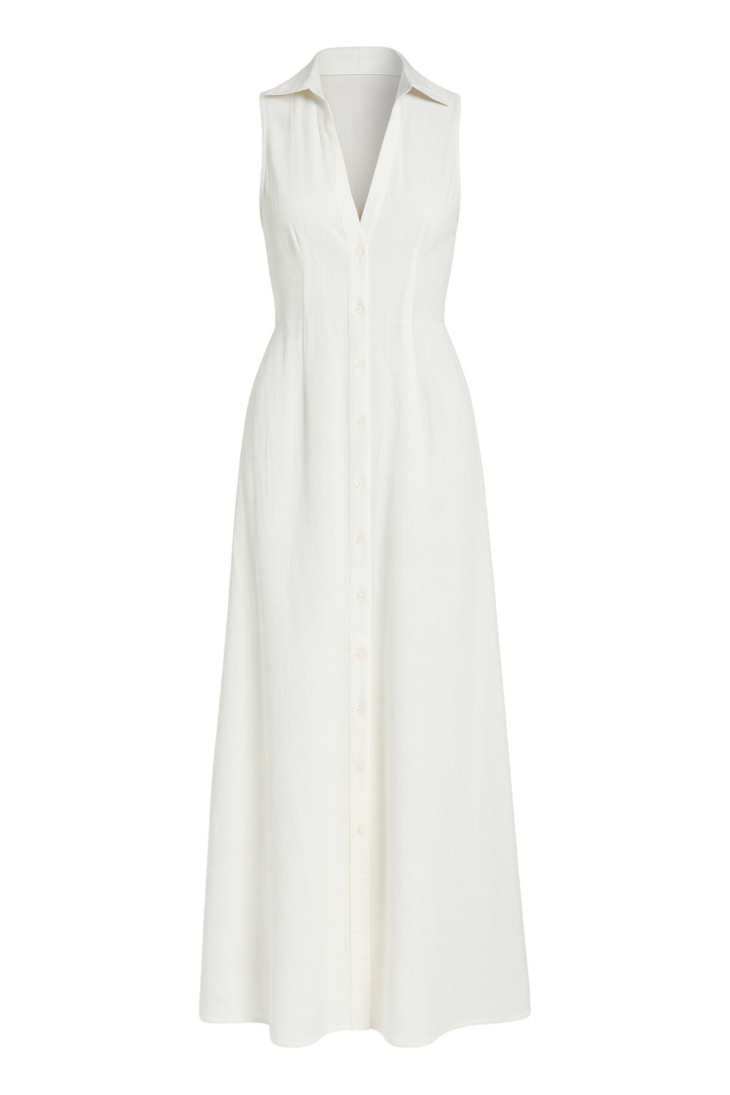 Button Front Maxi Dress - White - front