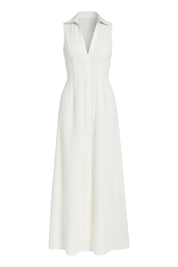 Button Front Maxi Dress - White - front