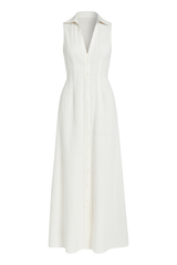 Button Front Maxi Dress - White