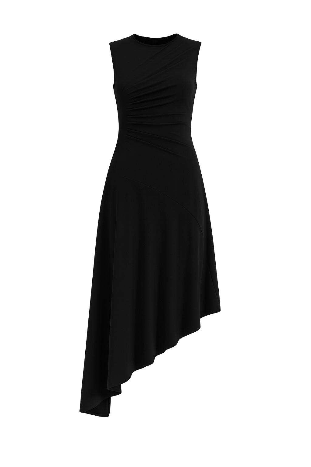 Asymmetrical Midi Dress - Black - front