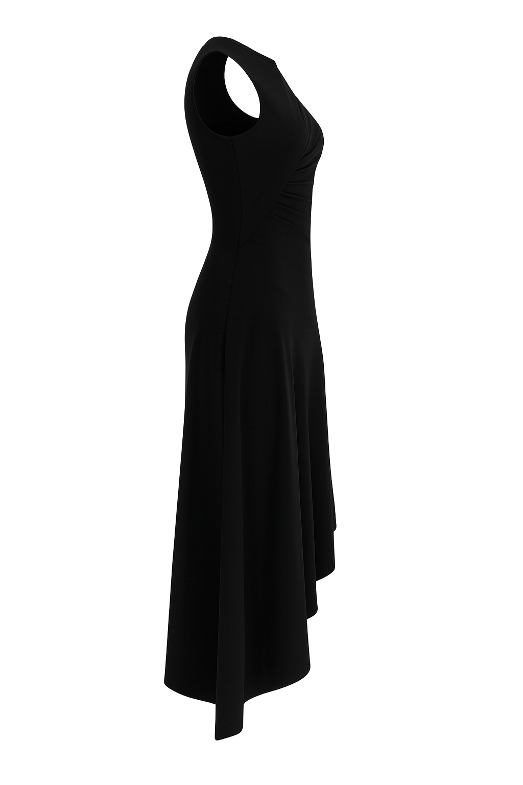 Asymmetrical Midi Dress - Black - side