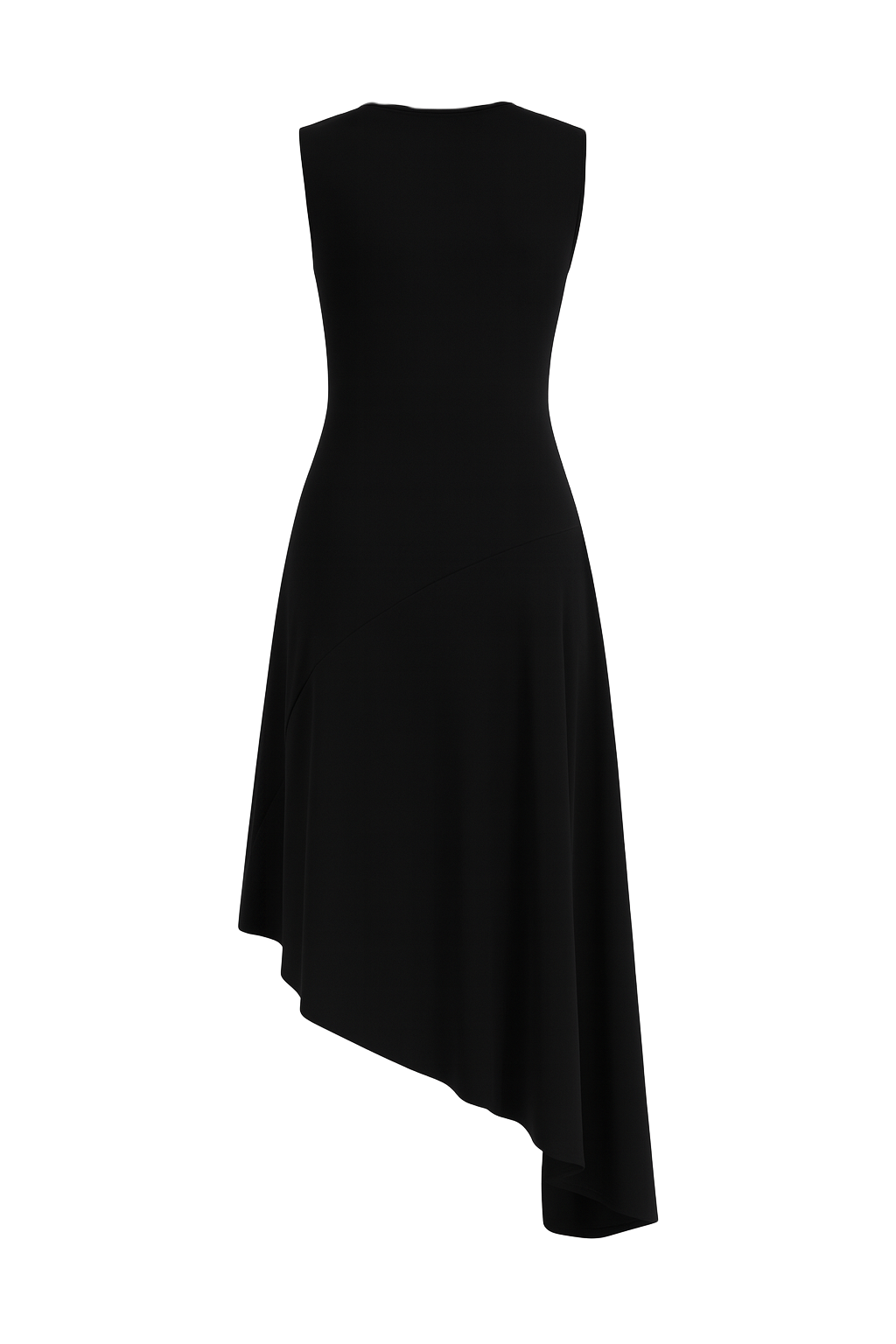 Asymmetrical Midi Dress - Black - back