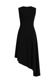 Asymmetrical Midi Dress - Black - back