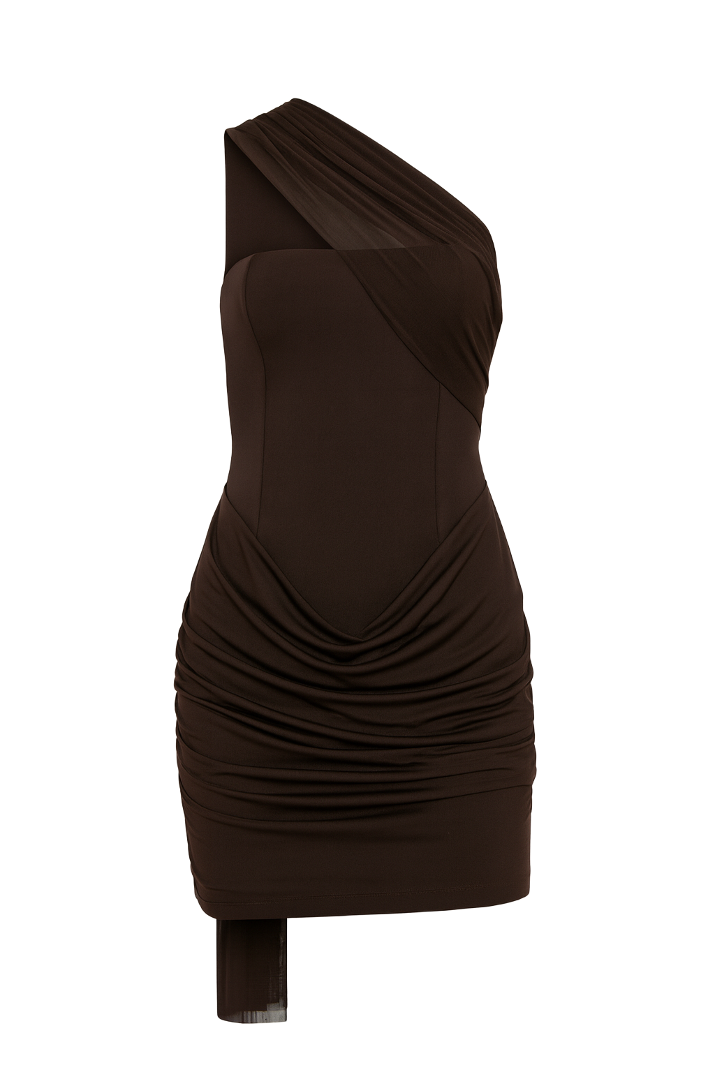 One Shoulder Ruched Dress - Black - front