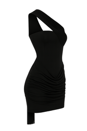 One Shoulder Ruched Dress - Black - side
