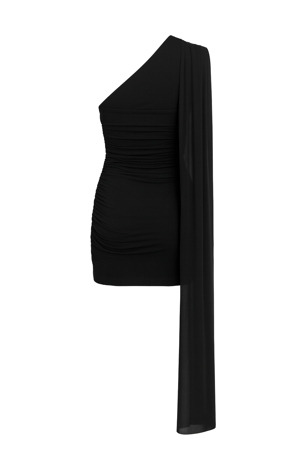 One Shoulder Ruched Dress - Black - back