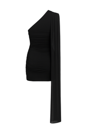 One Shoulder Ruched Dress - Black - back