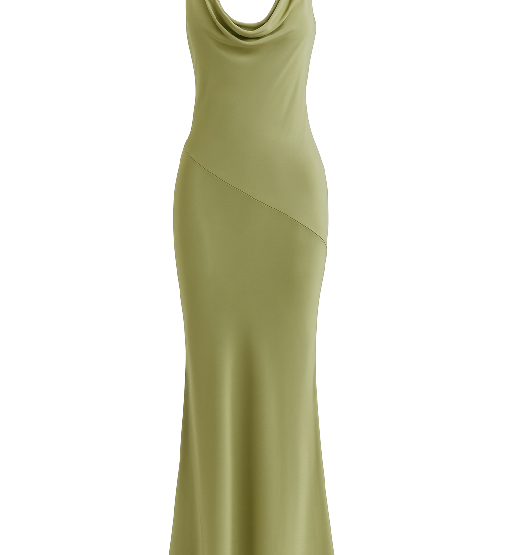 Draped Cowl Maxi Dress - Olive - front