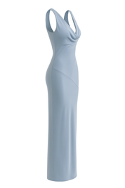 Draped Cowl Maxi Dress - Light Blue - side